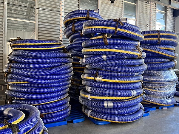Finished PTFE composite hoses in the warehouse.